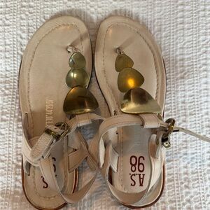A.S.98 Cream Sandals with Gold Accents